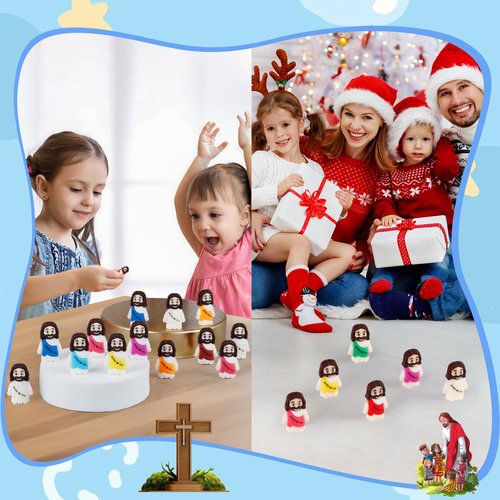 ajabavbd 40PCS Little Jesus Figures, 10 Color Tiny Jesus Figurines in Bulk, Mini Jesus Figure Religious Gifts, Christian Mothers Day Teacher Appreciation Gifts for Kids Women Mom (40PCS)
