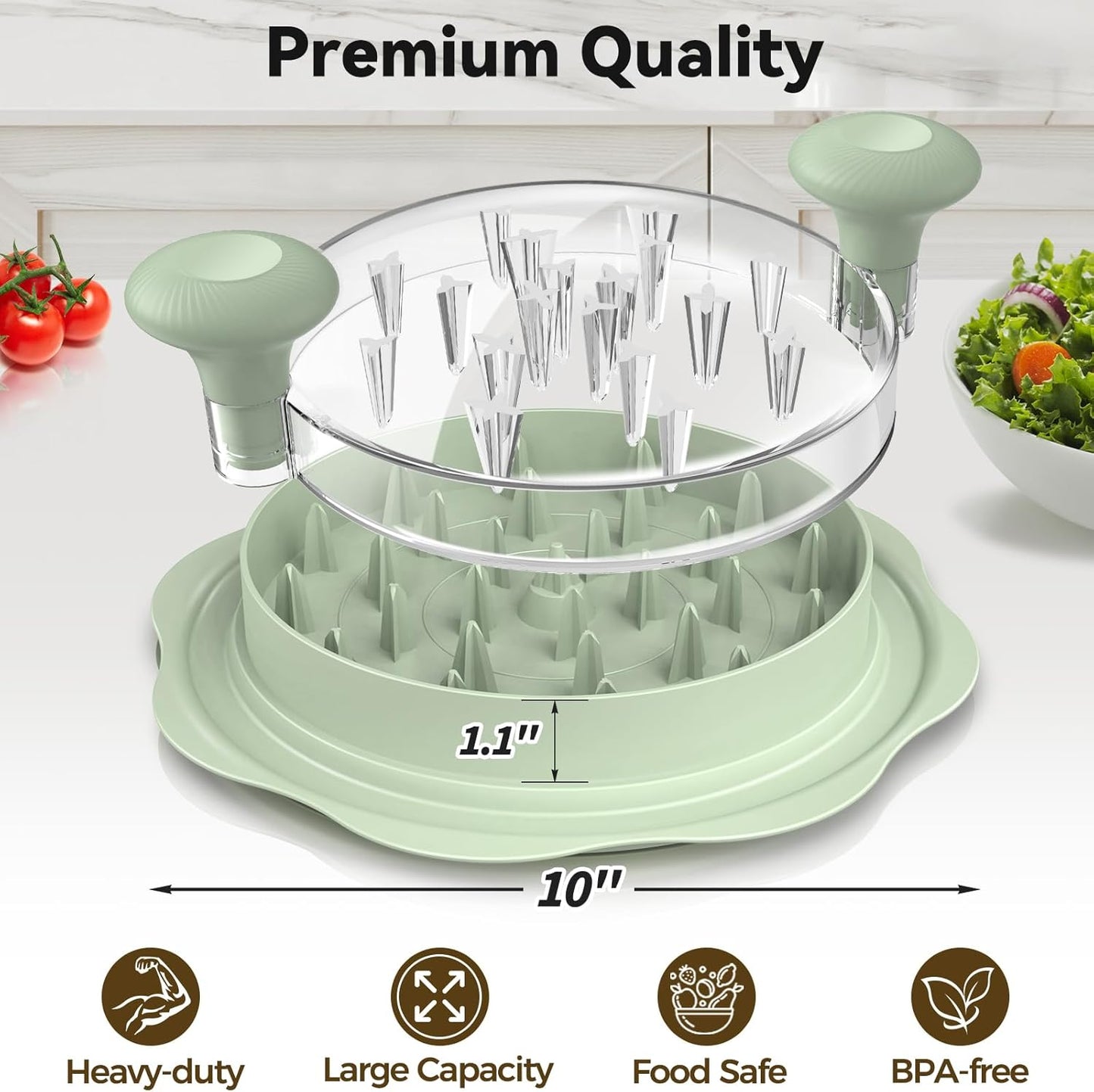 Ukeetap 10" Pro Chicken Shredder Tool - BPA-Free, Ergonomic Design, Large Green Meat Grinder