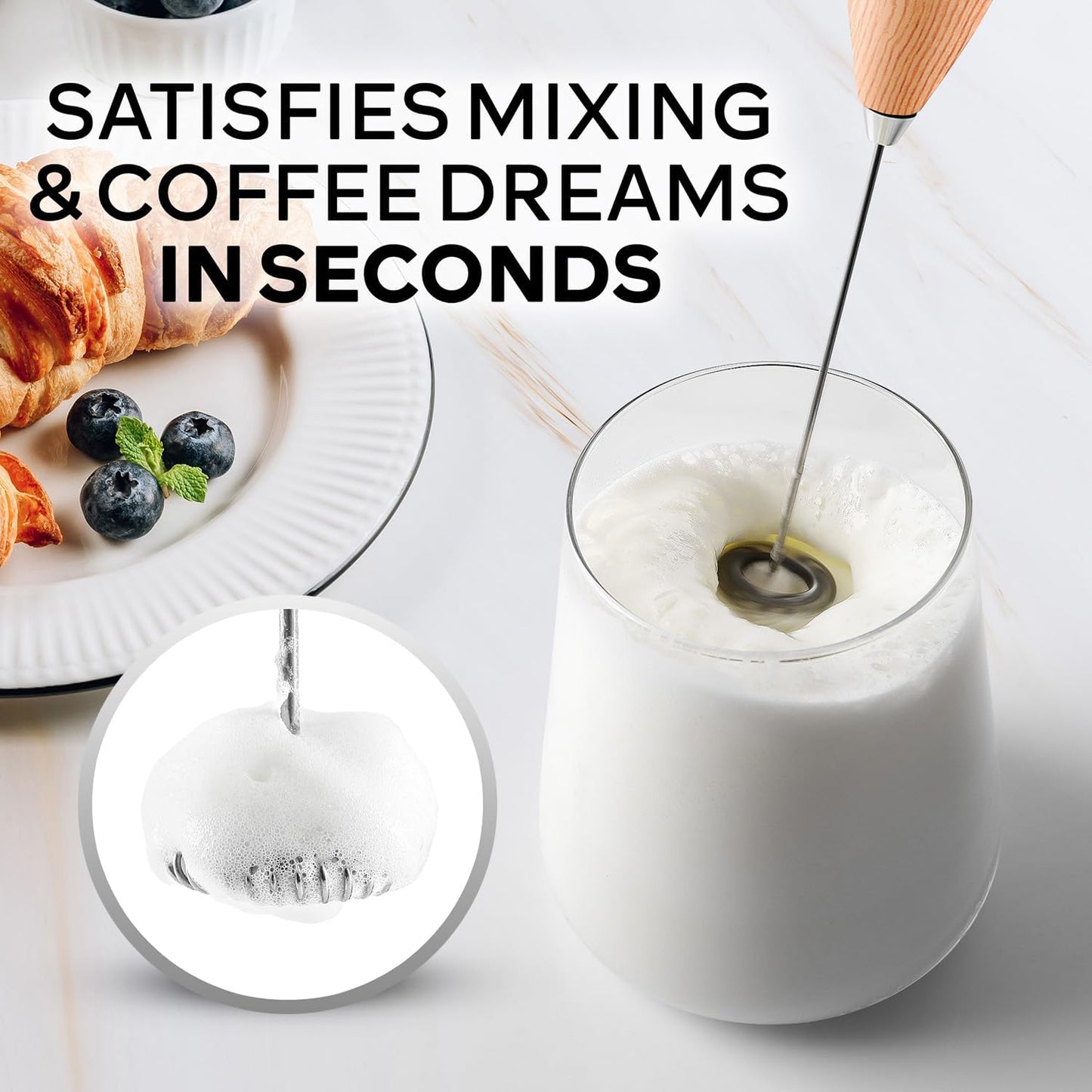 Zulay Kitchen Milk Frother Wand - Ultra Fast Electric Whisk for Coffee & Lattes | Includes 4 AA Duracell Batteries - Maple