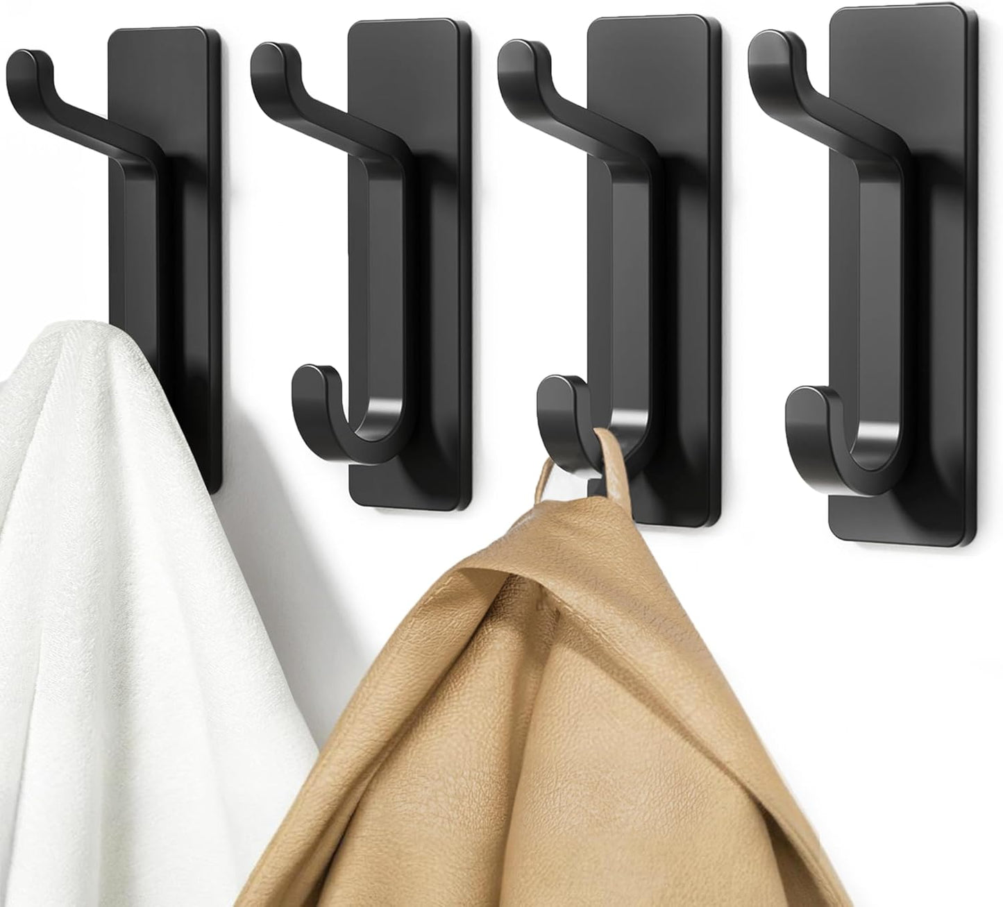 Pickpiff Wall Hooks - Strong Adhesive Coat and Towel Hangers | 13LB Capacity, Black, 4 Pack