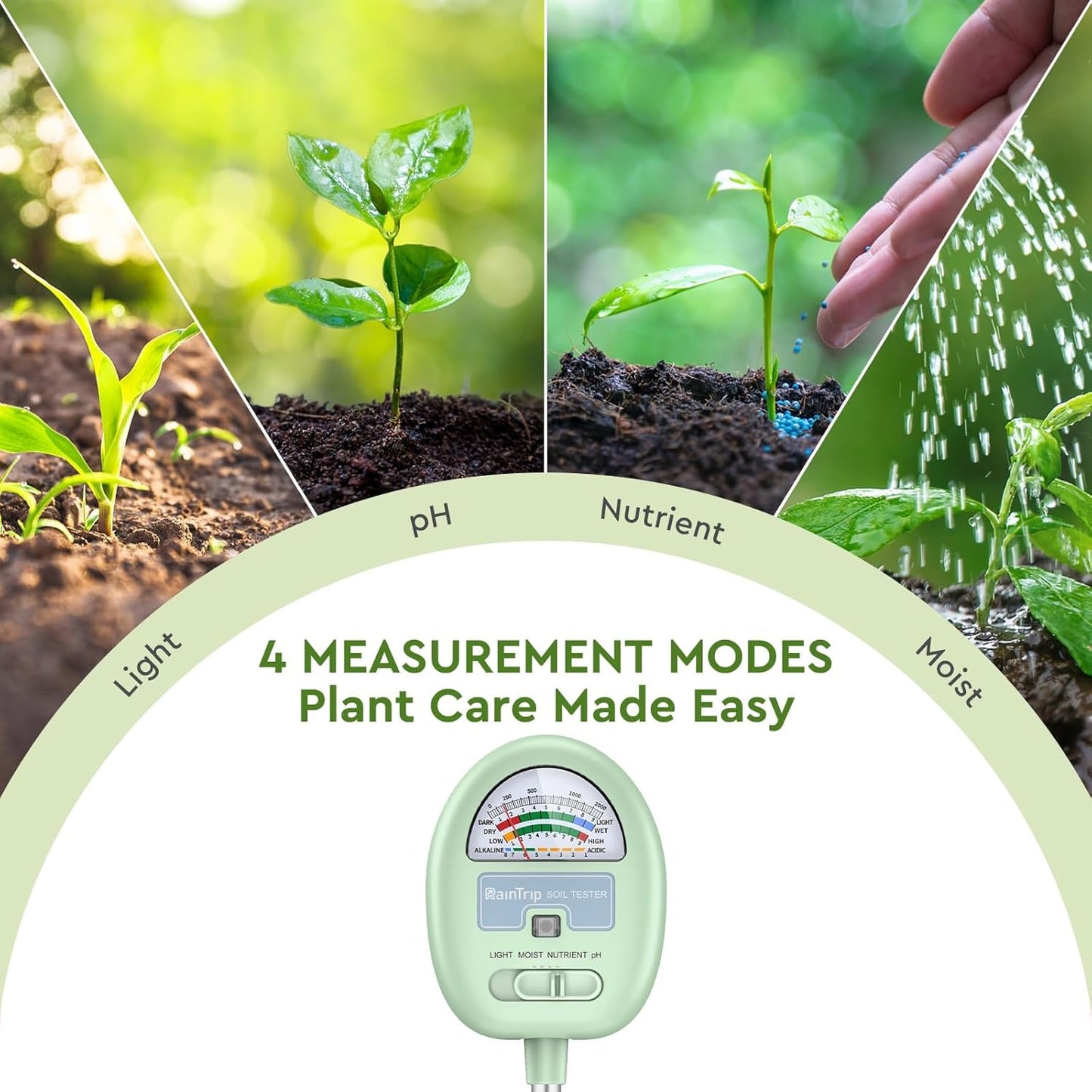 Soil Moisture Meter - 4-in-1 Soil pH Tester | Measure Moisture, Light, Nutrients & pH - Perfect for Gardeners