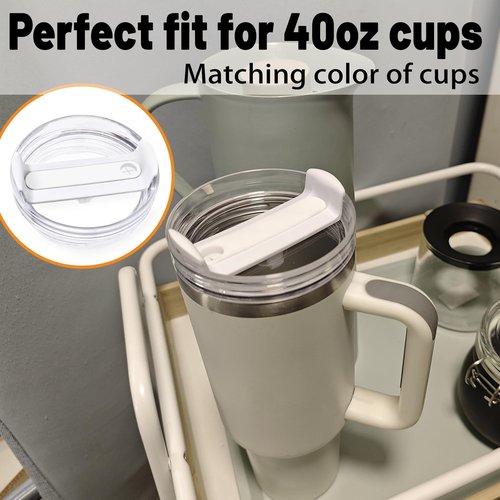 Fabenyok 40 OZ Tumbler Lid Replacement Fit for Stanley Cup, 2 Pack Clear Replacement Lids Fit for Stanley Travel Tumbler, Spill Proof Tumbler Covers for Stanley Cup Accessories (Clear - White)