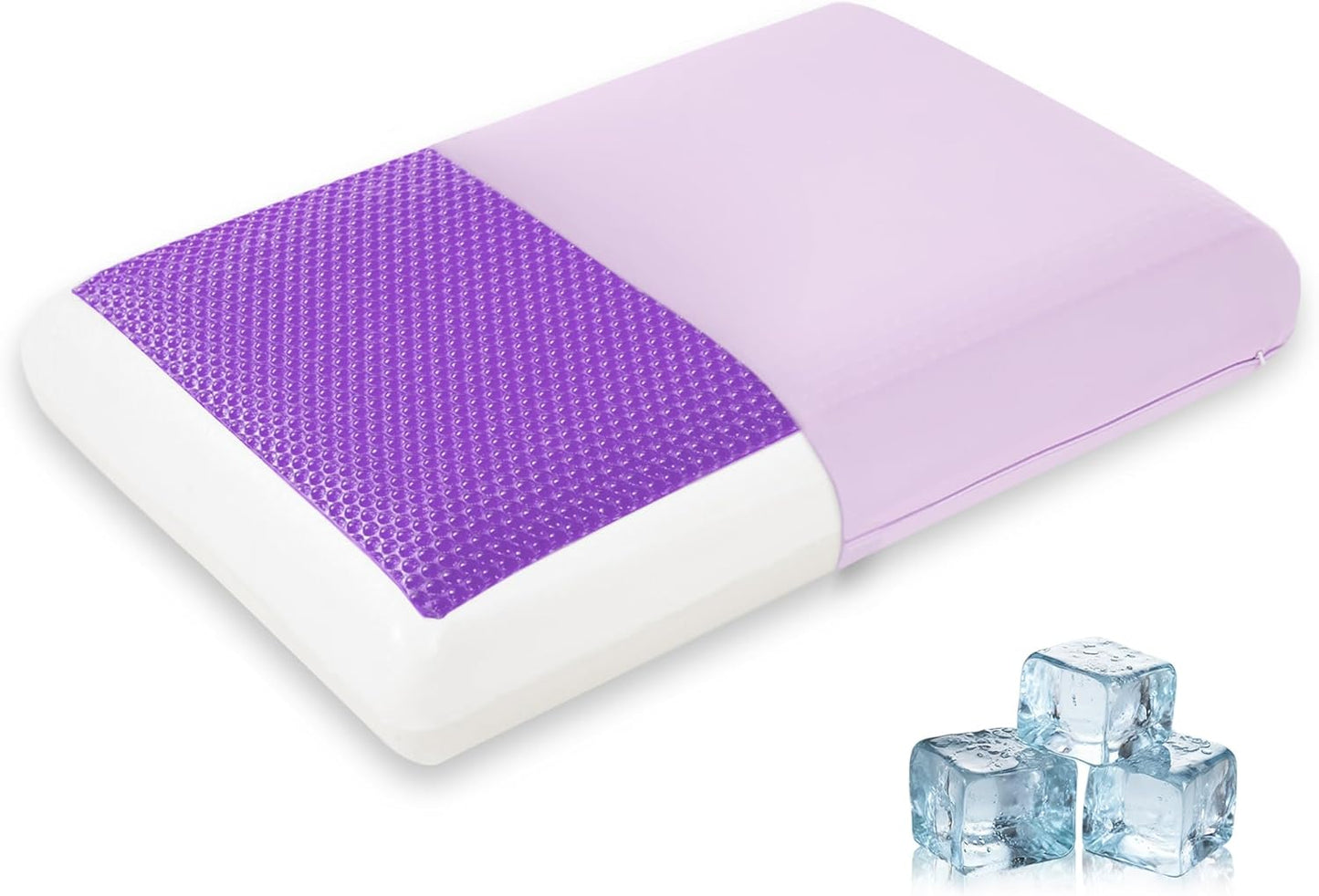 Purple Cooling Pillow - Gel Memory Foam with Reversible Cover | Neck Support for All Sleep Positions