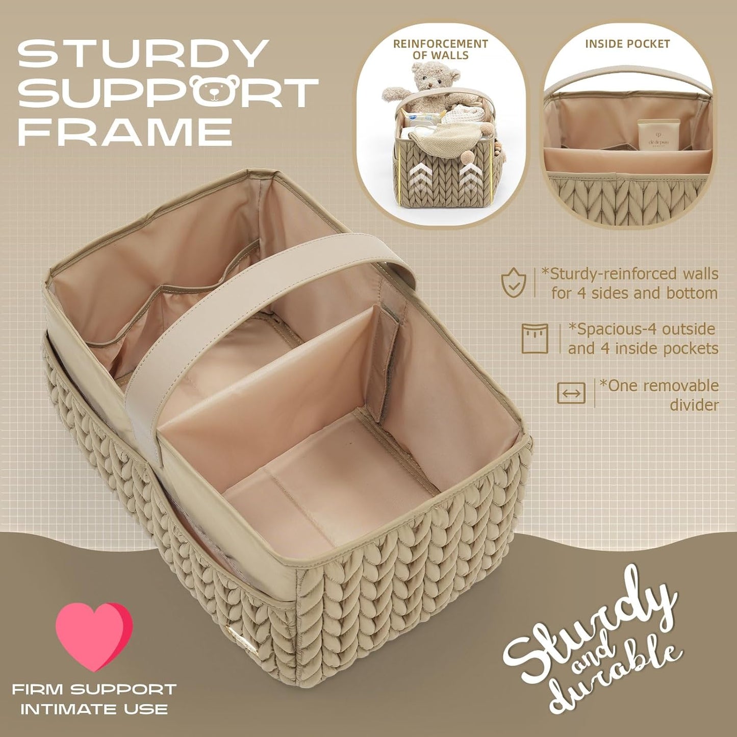 Luxurious Baby Diaper Caddy - Stylish Nursery Storage Basket for Newborn Essentials | Beige Organizer Tote Bag