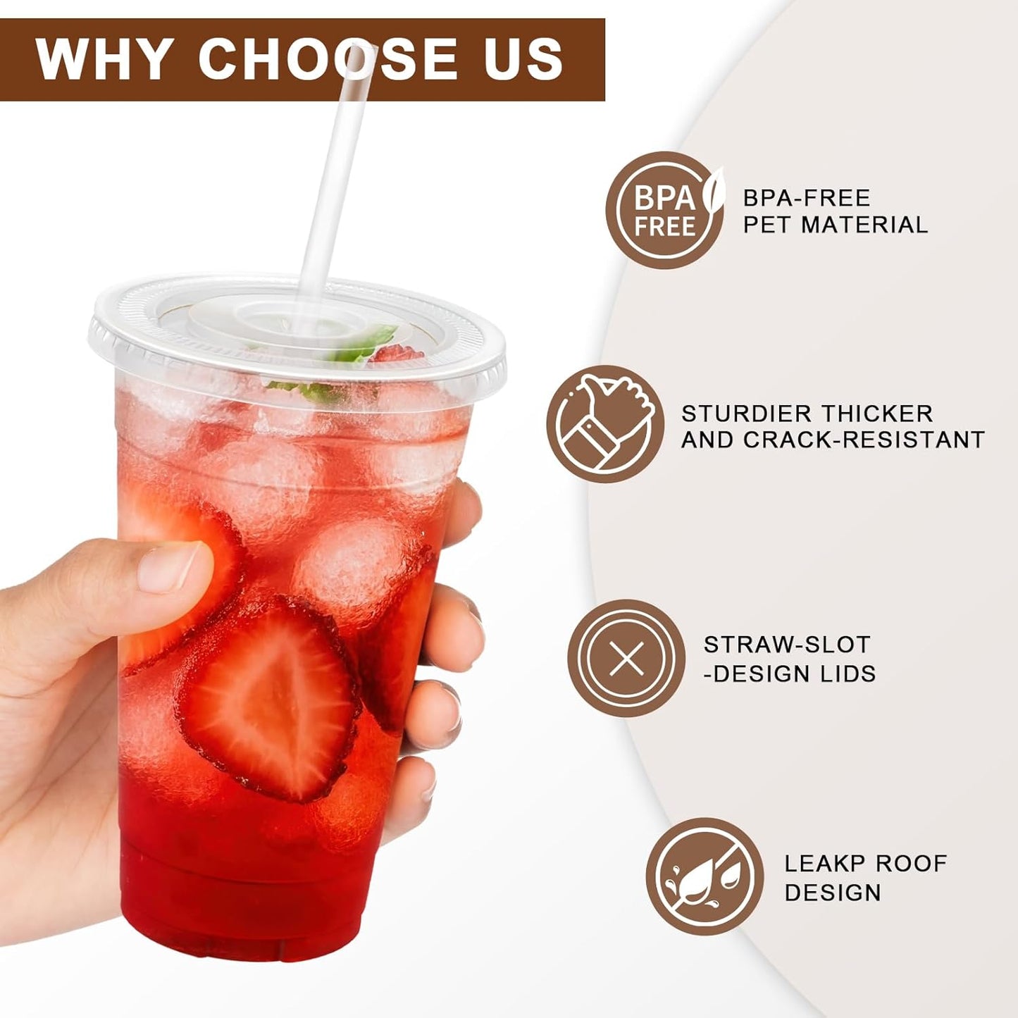 Lamosi 100 Pack 20 oz Clear Plastic Cups - Disposable Iced Coffee Cups with Lids & Straws for Cold Drinks