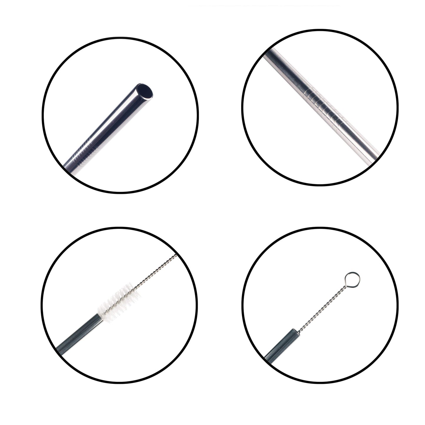 BambooMN Reusable Stainless Steel Metal Drinking Straws - 8.5" Thick Straight Straws w/ 1x Cleaning Brush - 6 Pack
