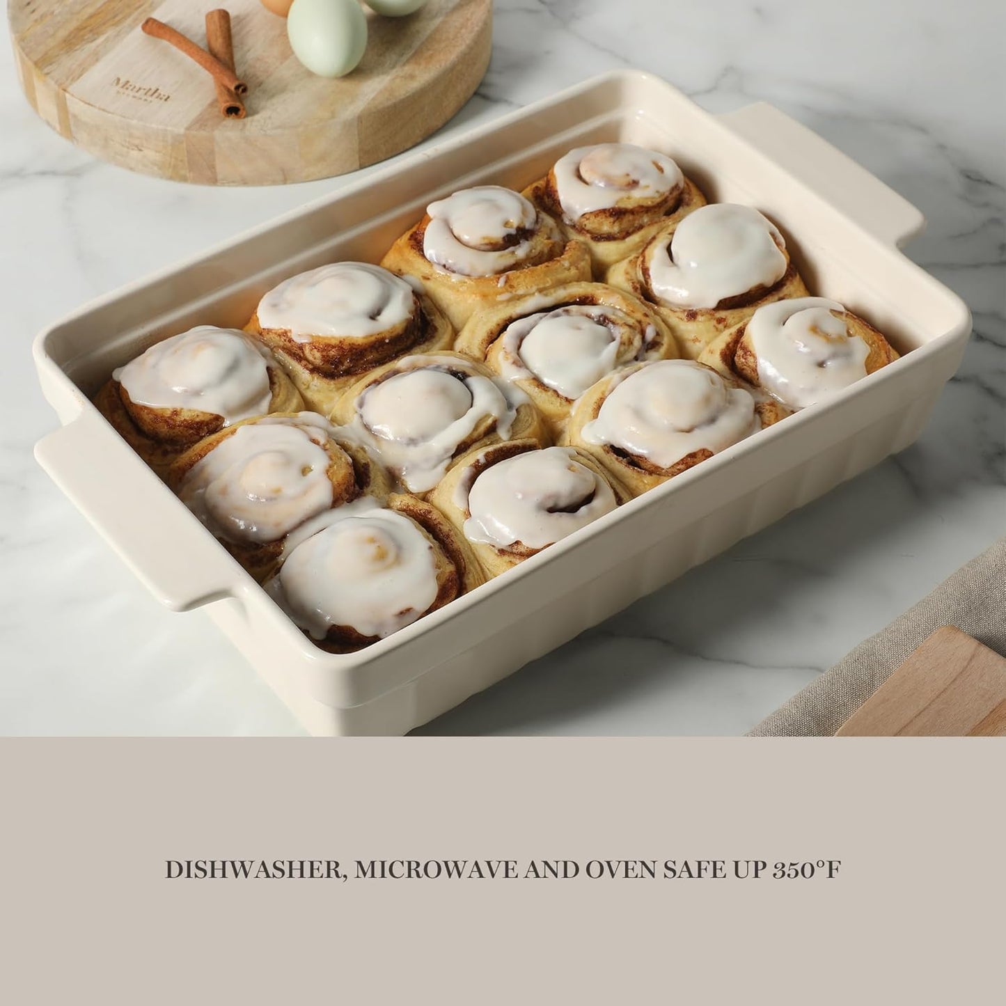 Martha Stewart Ceramic Bakeware - 13x9 Inch Rectangular Baking Dish with Handles | Cream Glazed Stoneware for Casseroles, Lasagna & Desserts