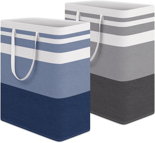 HomeHacks Large Waterproof Laundry Baskets - Collapsible Hampers with Reinforced Handles | Grey & Blue, 125L Each