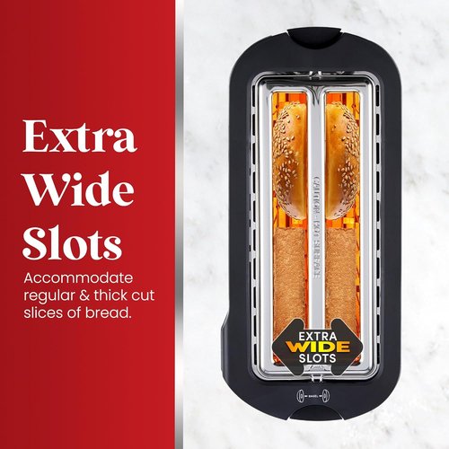 Elite Gourmet Long Slot 4-Slice Toaster - Countdown Timer, Bagel Function & Extra Wide Slots - Stainless Steel