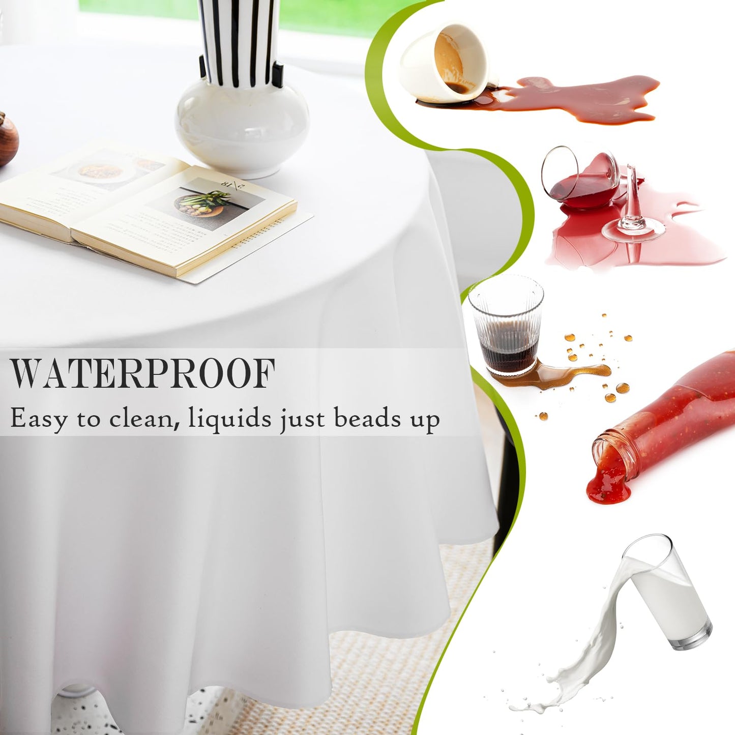 BYDOLL Table Cloth 60 Inch Round Tablecloth Fits Max50 Inch Diameter Table Top,White Polyester Washable Wrinkle-Free Spillproof Tablecloth for Party Patio Cover