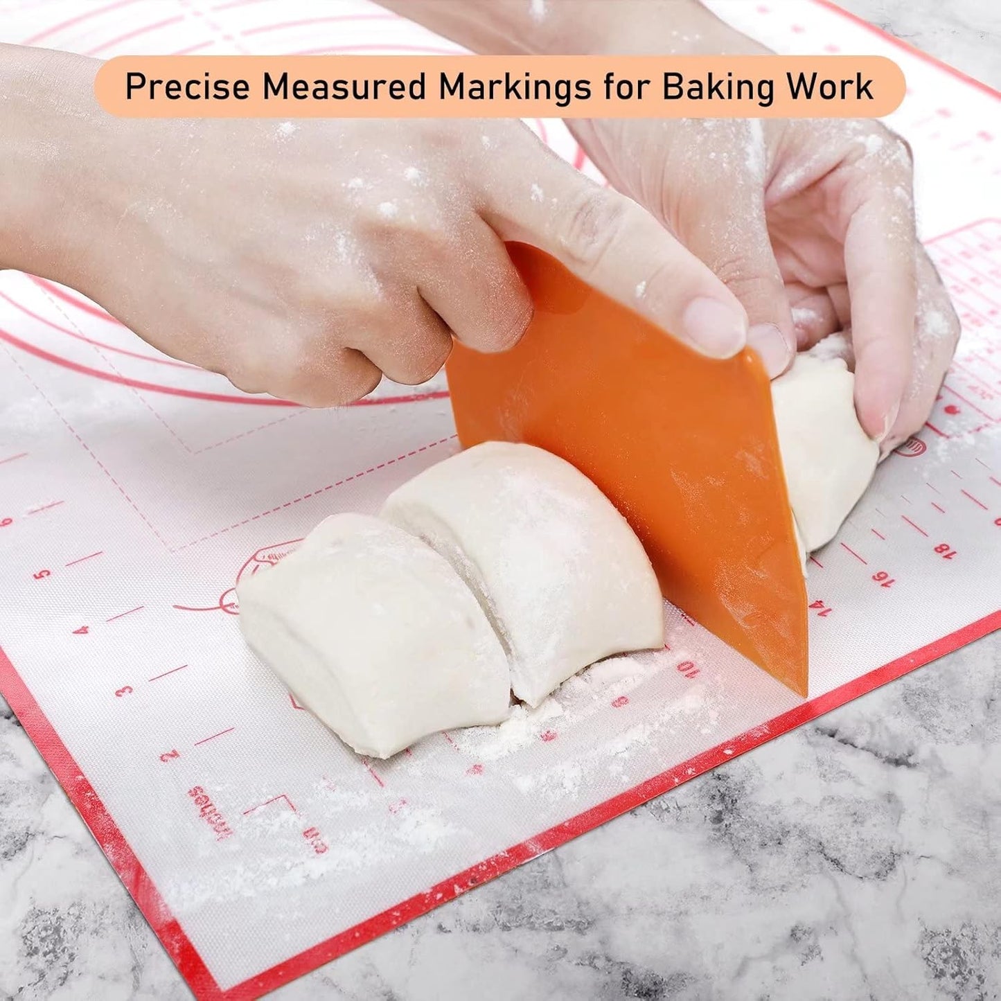 Skiennix Extra Large Silicone Pastry Mat - Non-Stick Baking Mat with Measurements, 24" x 32", Red