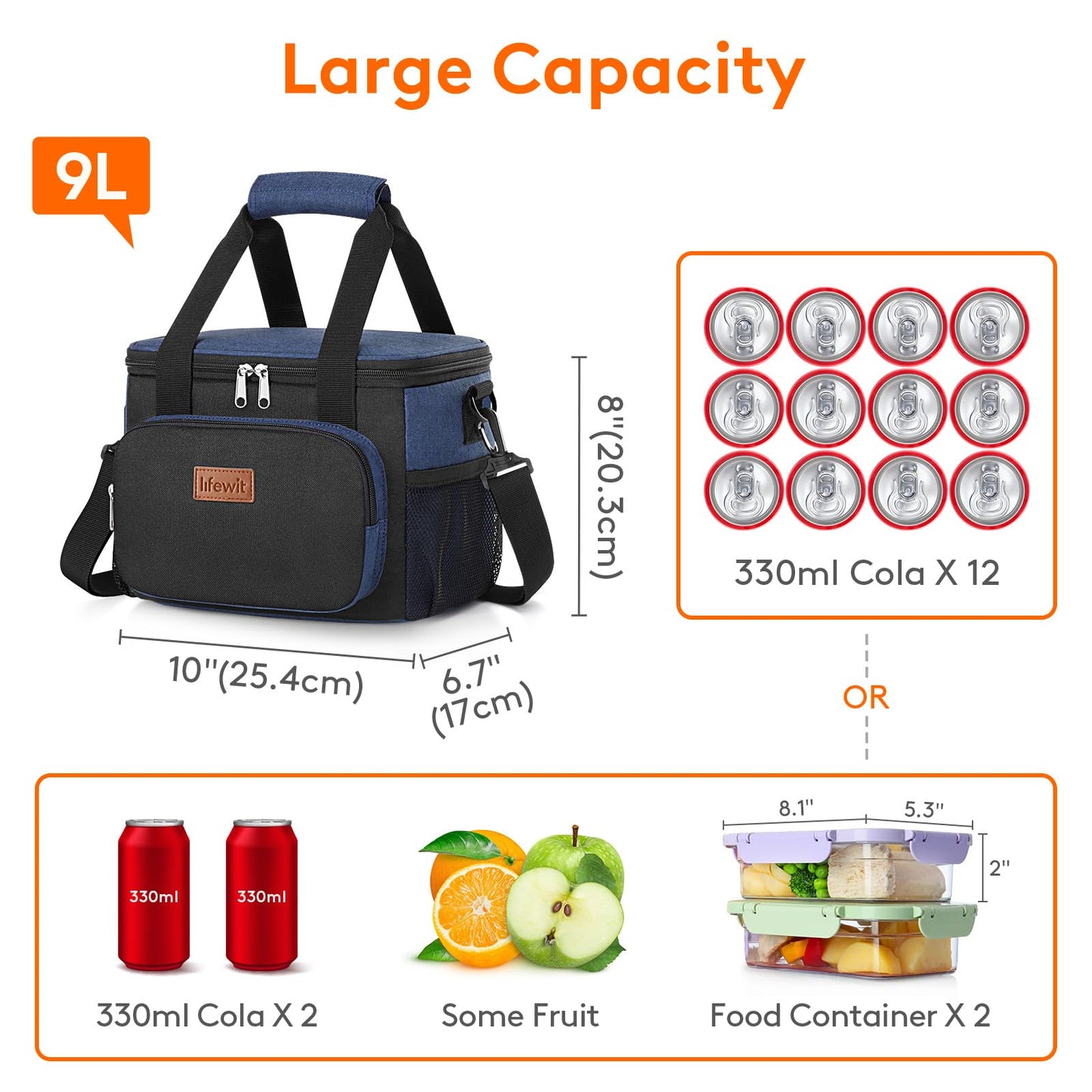 Lifewit Medium Lunch Bag, Insulated Lunch Box, Soft Cooler Cooling Tote for Adult Men Women, Black and Green 12-Can (9L)