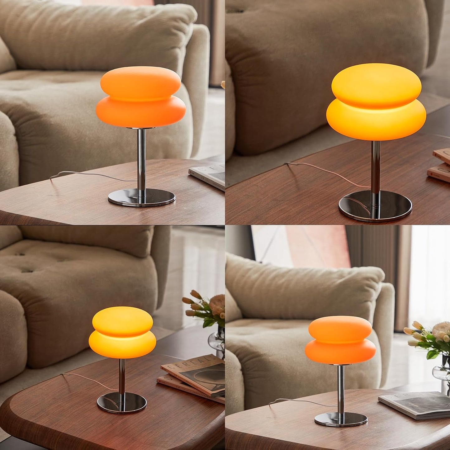 Skiennix Orange Mushroom Lamp - Dimmable Mid Century Modern Nightstand Light | Retro Egg Tart Design for Bedroom & Living Room Decor