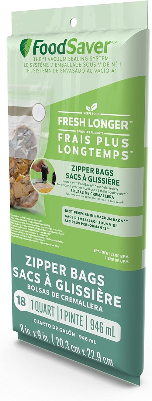 FoodSaver Vacuum Zipper Bags - 1-Quart BPA-Free Multilayer Construction for Freshness