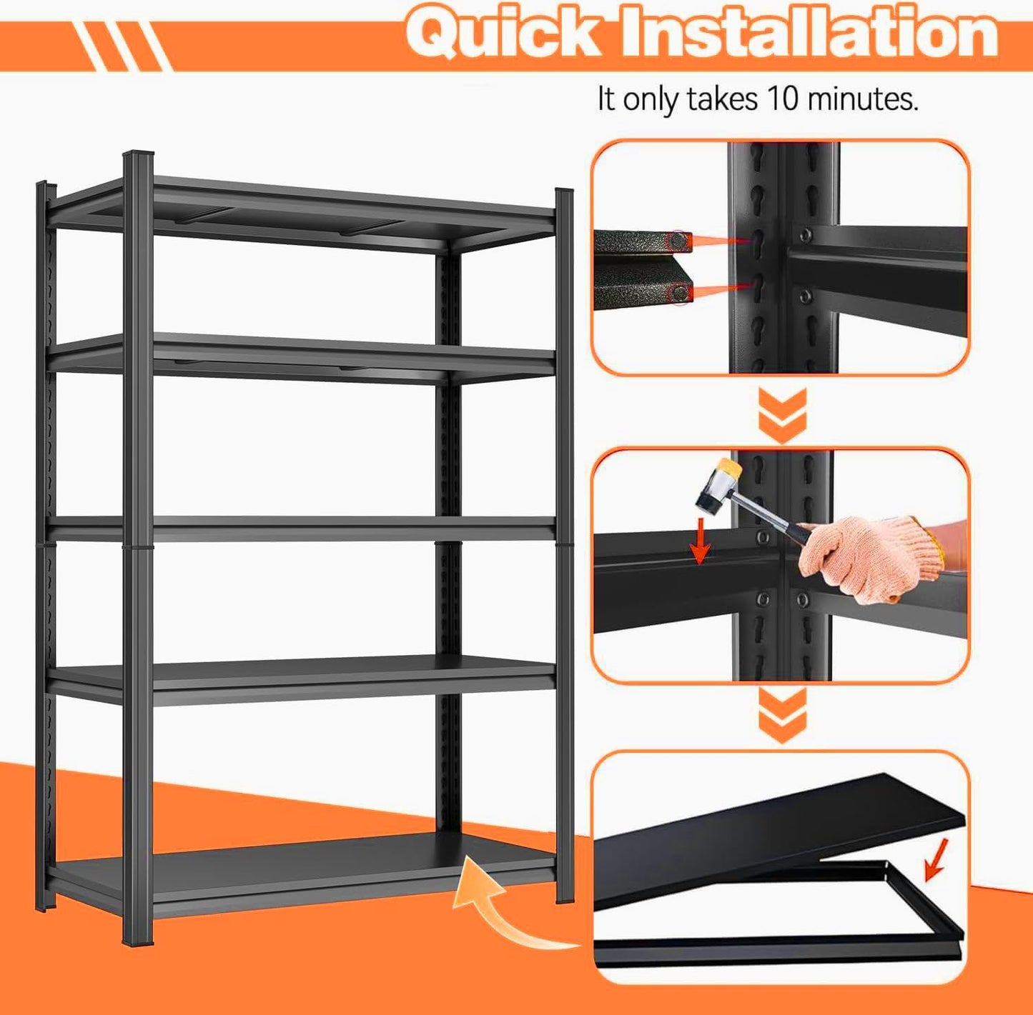 Skiennix Heavy-Duty Garage Shelving Unit - 5-Tier Adjustable Metal Storage Rack | 3000 LBS Capacity, 35.4"W x 17.7"D x 71.2"H