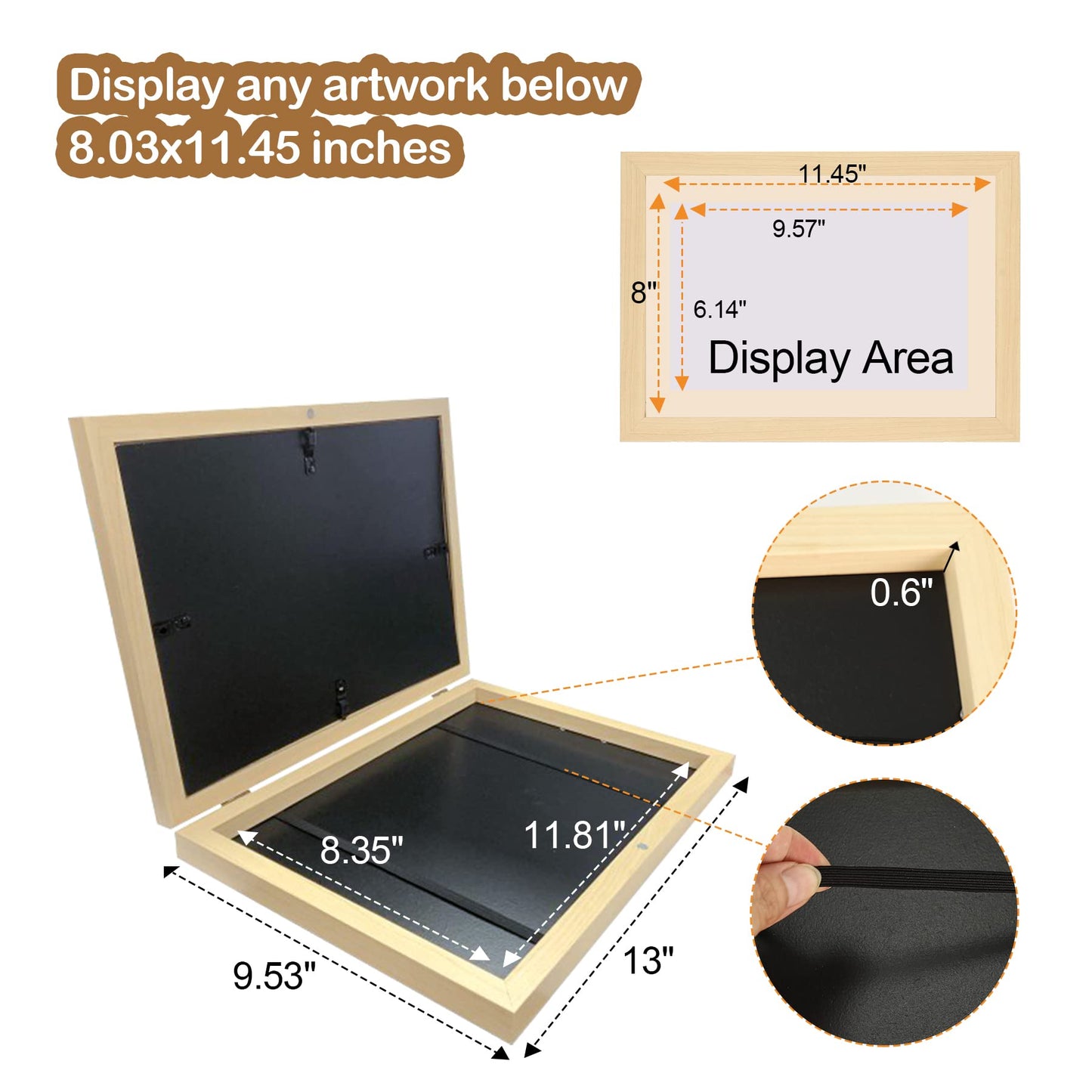 UBeesize 9.5x13 Kids Art Frame - A4 Artwork Display Kids Art Frames Front Opening Holds 50 - Changeable Picture Display 8.5x11 Without Mat and 6.1x9.6 With Mat -Storage Frames with Easel Back(Wood)