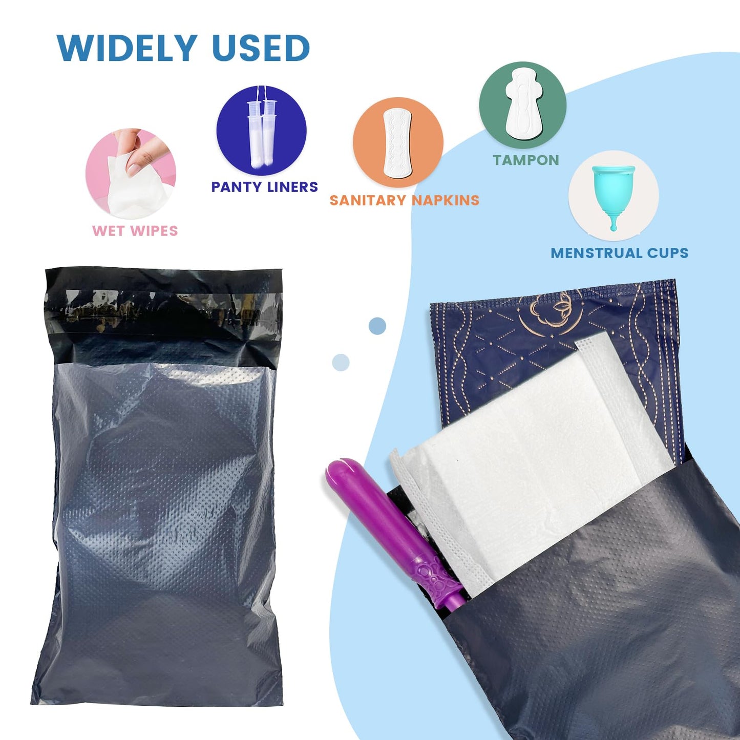 Sanitary Napkin Disposal Bags, Feminine Personal Disposable Bags, 200 pcs Grey, Self Seal, Opaque, for Disposal of Tampons, Sanitary Pads and Liners