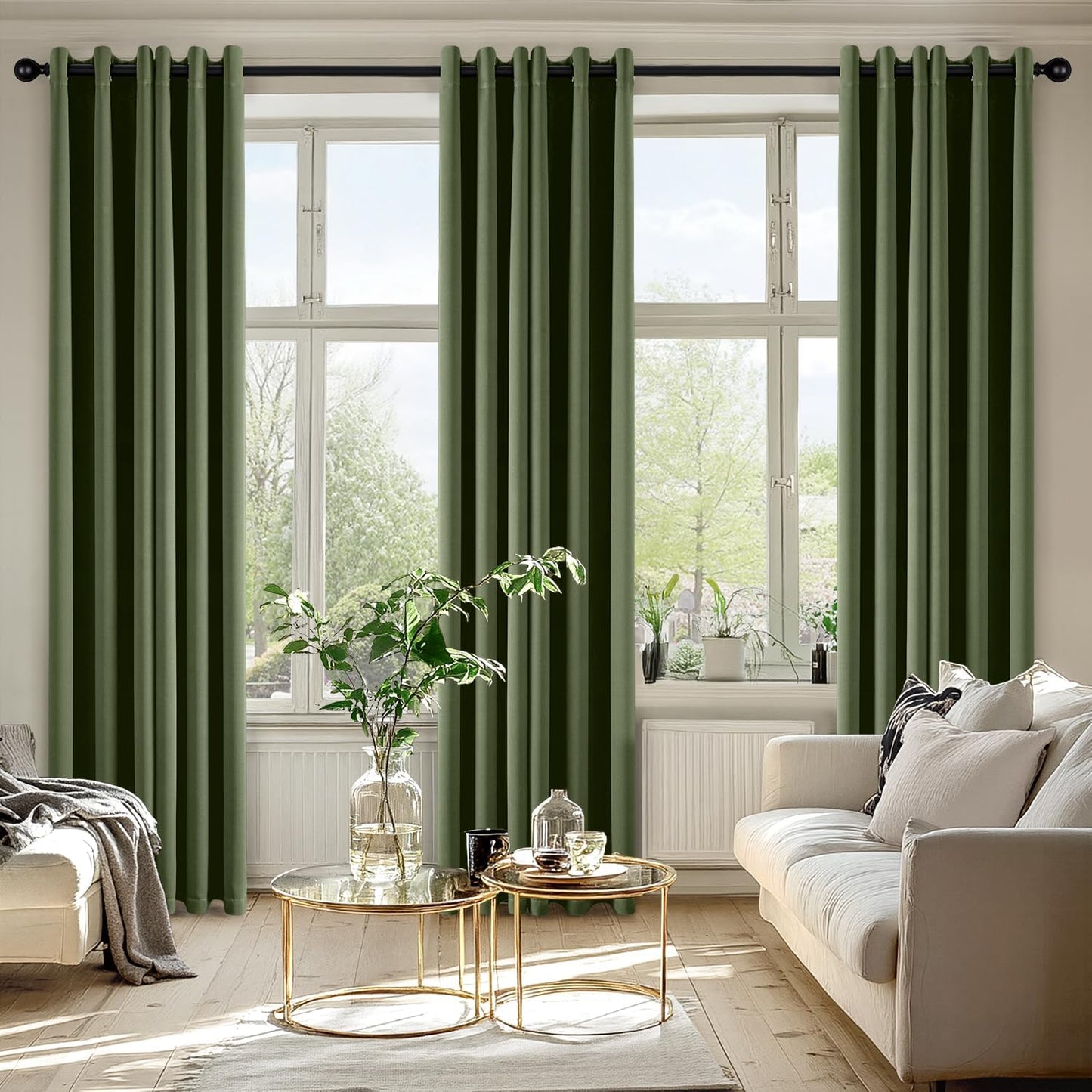 MIULEE Olive Green Blackout Curtains - Thermal Insulated Room Darkening Drapes | 84 Inches Long, 2 Panels