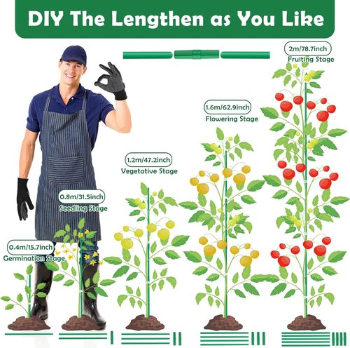 Cludoo 94PCS Garden Stakes Set - Durable Fiberglass Plant Supports for Tomatoes & Vegetables | 4ft-7ft