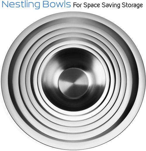 EATEX Stainless Steel Mixing Bowls - Set of 6 Nesting Bowls with Measuring Cups & Spoons | Ideal for Cooking & Baking