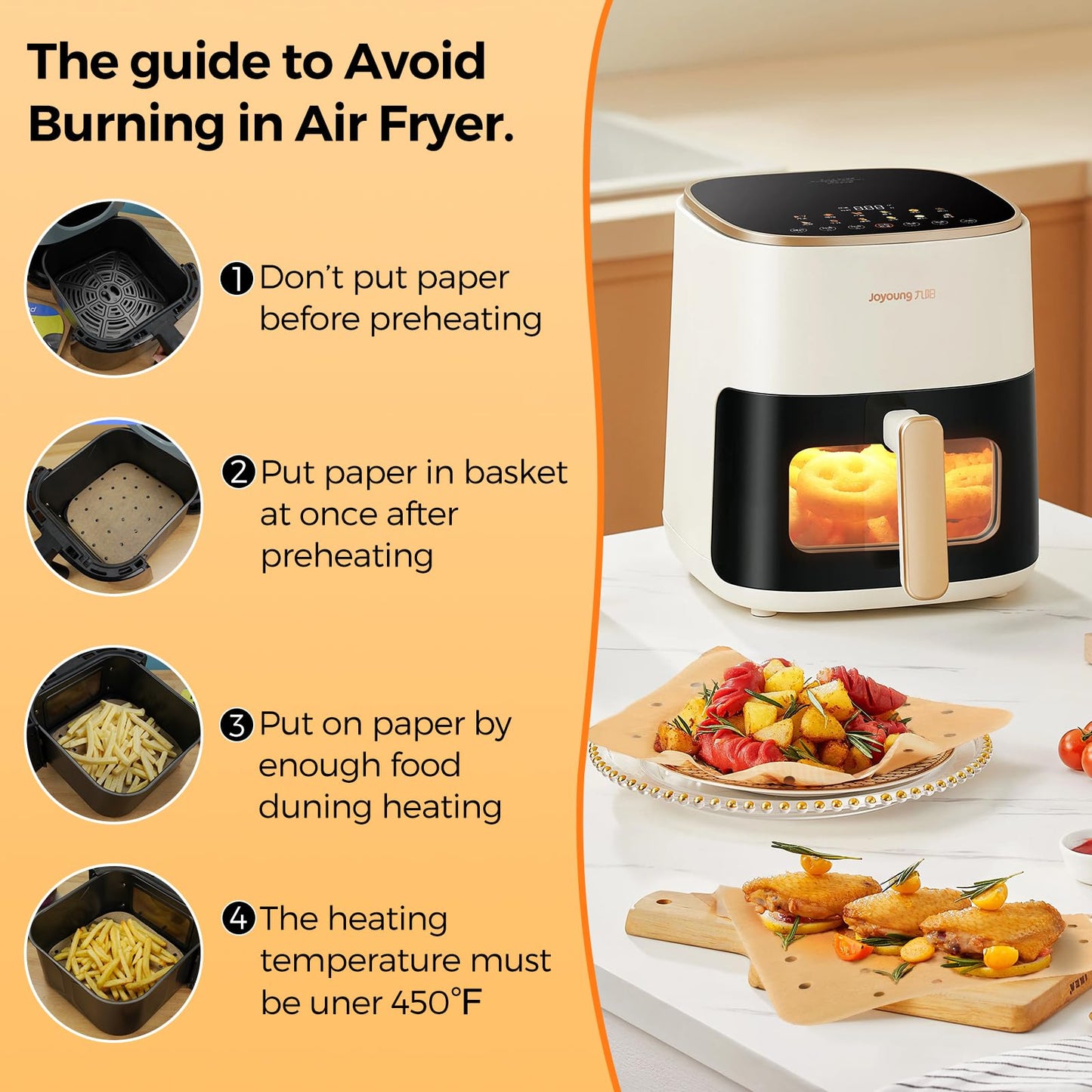 Vailnd Air Fryer Liners Disposable, 100pcs 8.5In Square Parchment Paper Sheets Unbleached, Perforated Food Steamer Liner for 5-8 Qt Air Fryers Baking Cooking Oven
