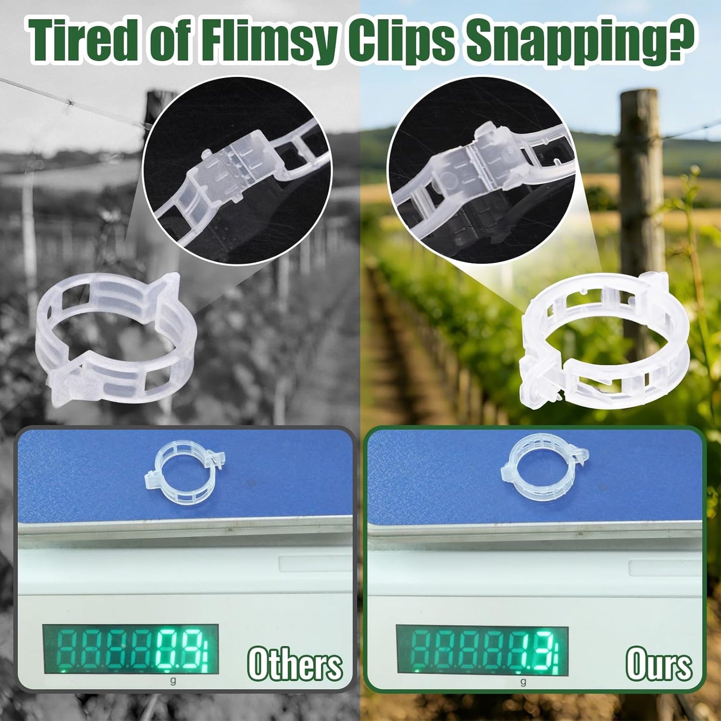 SZUAH Tomato Clips - 300Pcs Thickened Plastic Trellis Clips for Healthy Vegetable Growth