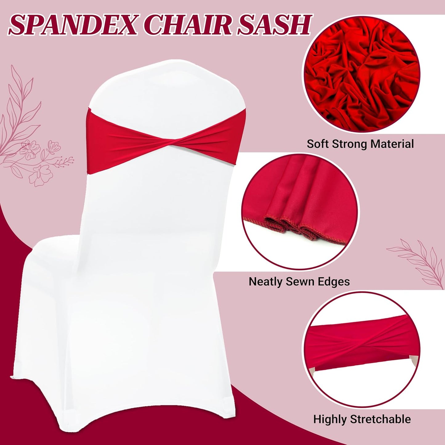 MDS Spandex Chair Sashes - Elastic Stretch Bands for Weddings & Events | Pack of 10 - Red