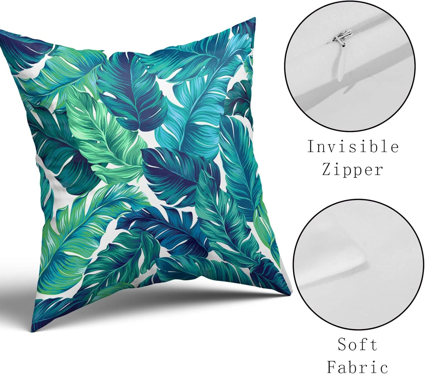 Sweetshow Tropical Leaves Pillow Covers - Set of 2 Green Palm Leaf 12x12 Inch Soft Cotton Cushion Covers for Home Decor