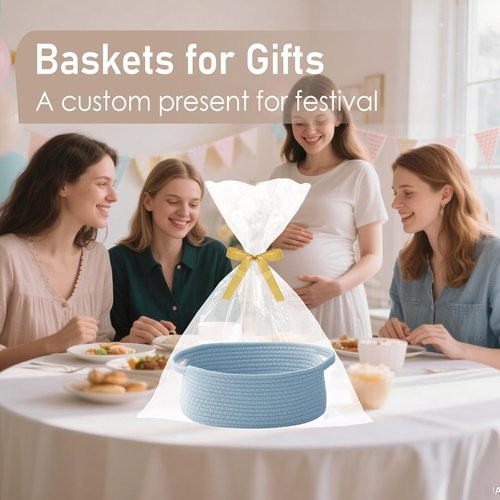 JMvicyroam Woven Basket - Small Rope Storage Bin with Handles for Organizing Shelves & Closets | Blue