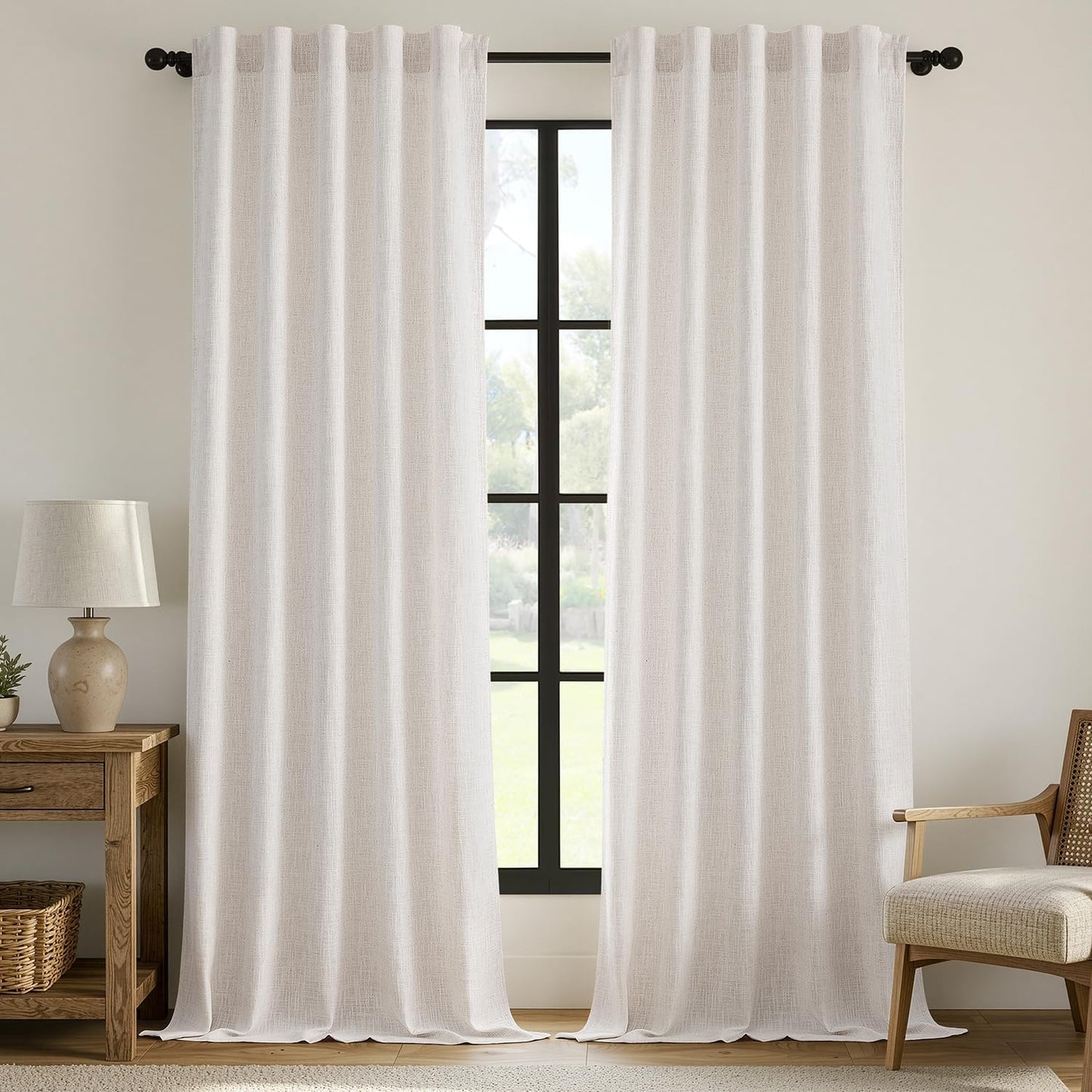 MIULEE Thick Linen Curtains - 96-Inch Semi-Sheer Drapes for Living Room | Ivory, Set of 2 Panels