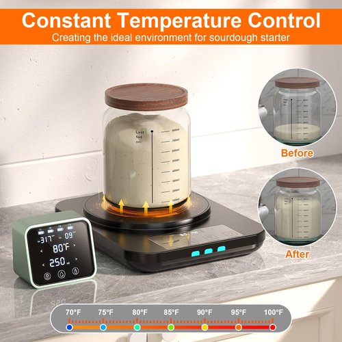 Electric Sourdough Starter Warmer Mat, Upgrade Warming Heating Pad for Sour Dough Starter, Sourdough Heater Proofing Tool for Home Baking with US Plug Thermostat Control, Timing, Memory Function