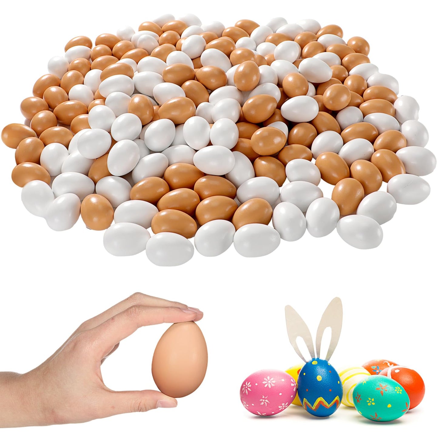 VioraWhite 200 Pcs Unpainted Easter Wooden Eggs Bulk Fake Wood Eggs to Paint for Crafts Faux Chicken Nesting Items for Easter Gifts Basket Fillers Home Kitchen Party Decor (Brown,White)