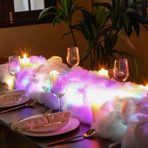 Halloscume Cotton Fake Cloud Stuffing - 28.16 Ounce Fluffy Fiber Filling with LED Strings for Crafts & Decor