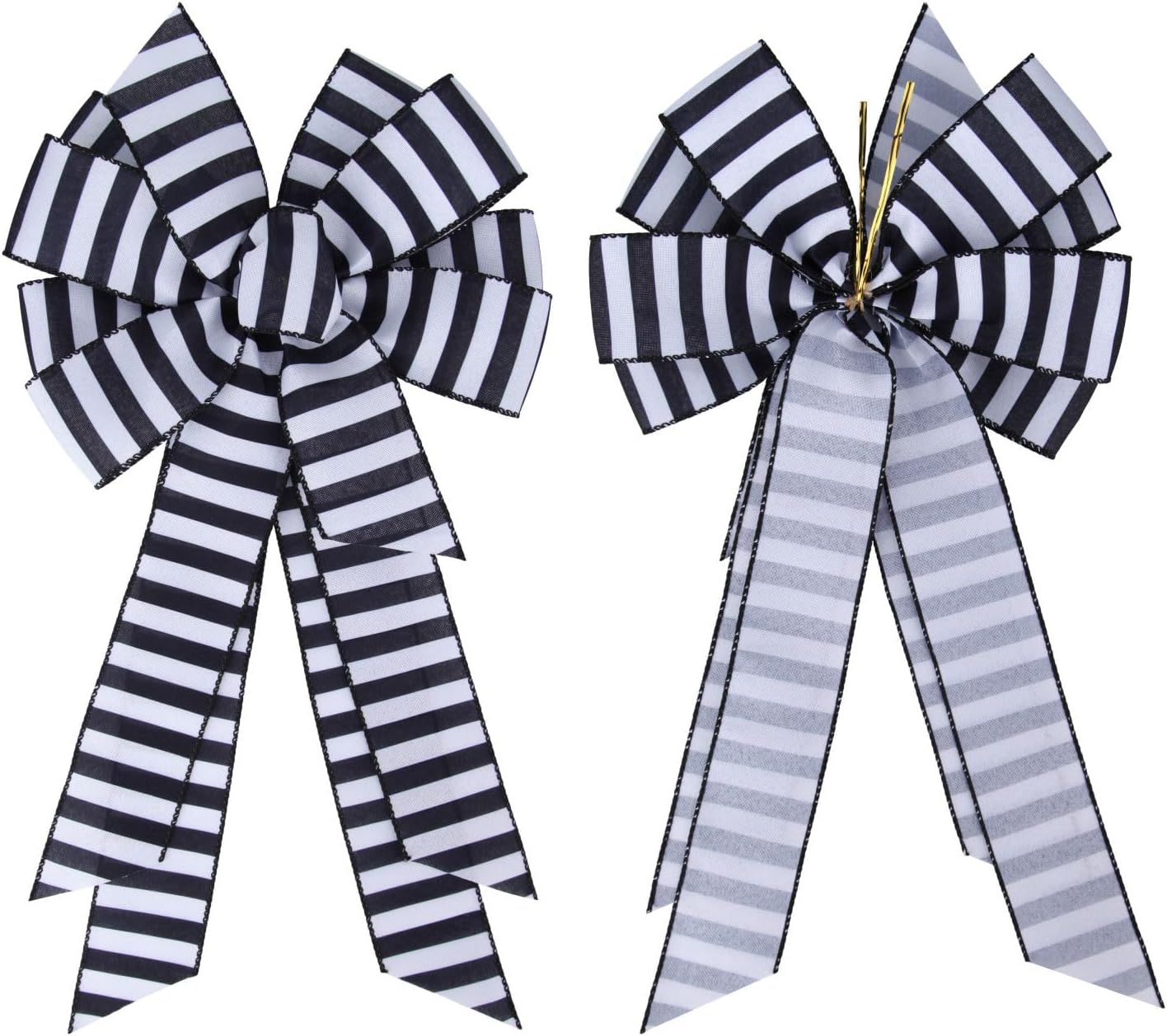 Meseey Christmas Ribbon Bow - Large Black and White Striped Design | 20 x 11 Inch Wreath Decor