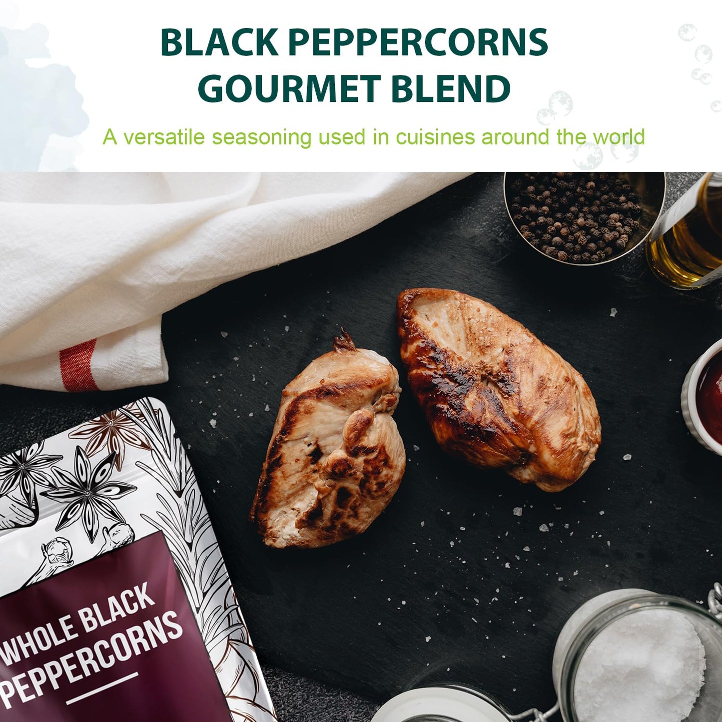 Soeos Whole Black Peppercorns & Himalayan Pink Salt Set - 12oz Peppercorns + 2lb Pink Salt