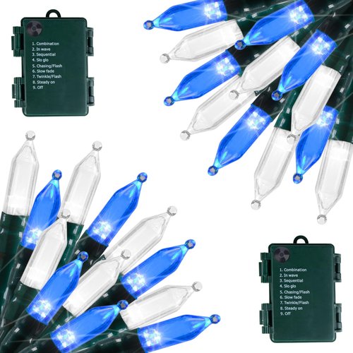 Brightown Battery Operated Christmas Lights 2 Pack 18 Feet 50 LED Clear Mini String Lights with 8 Modes Waterproof Tree Lights for Xmas Outdoor Indoor Holiday Party Garden Decor, Blue & White