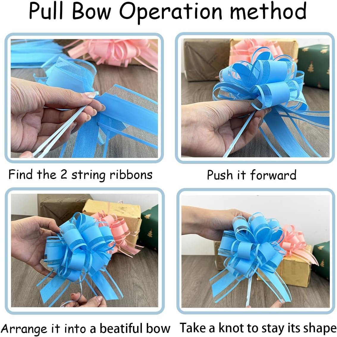 Skiennix 8 PC Large Pull Bows - 6 Inch Pink Gift Wrapping Ribbons for Parties & Weddings