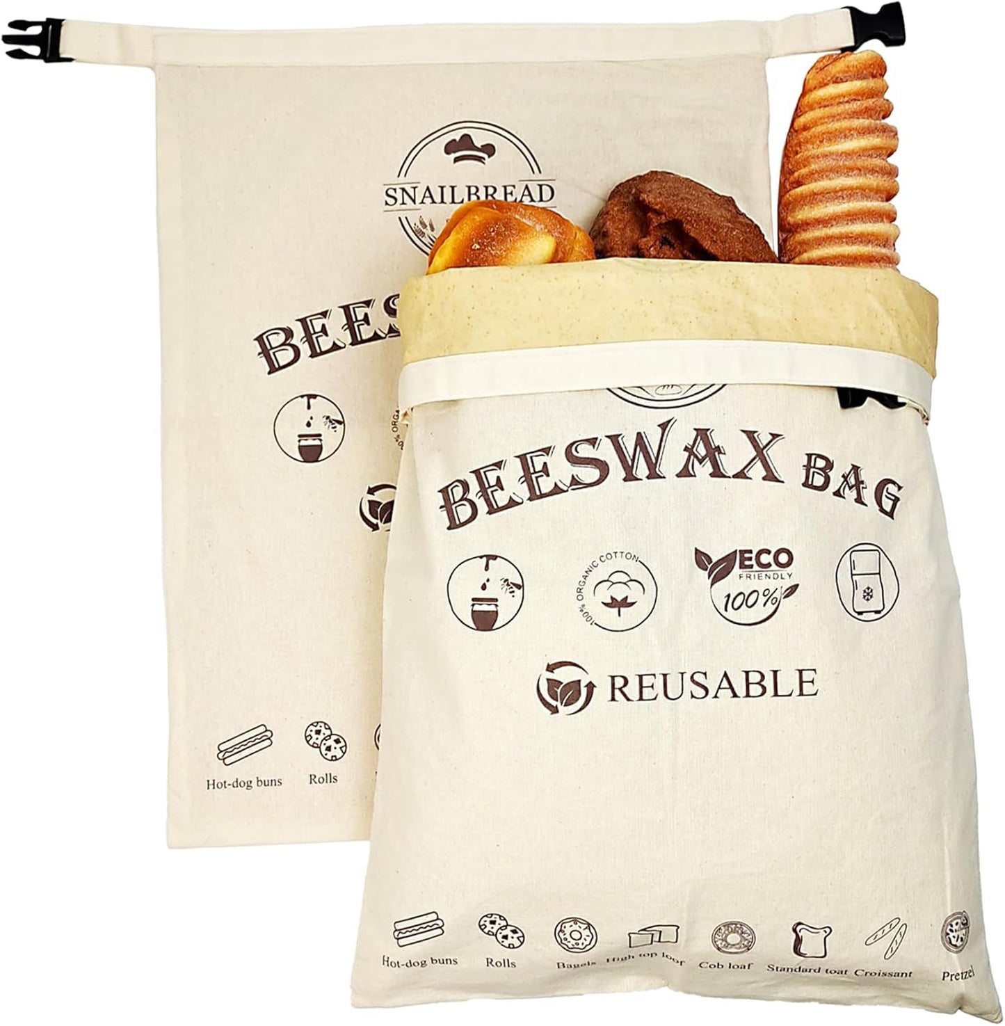 Skiennix Reusable Beeswax Bread Bags - XL Eco-Friendly Food Storage (13x17in, 2 Pack) | Moisture Lock for Fresh Homemade Bread