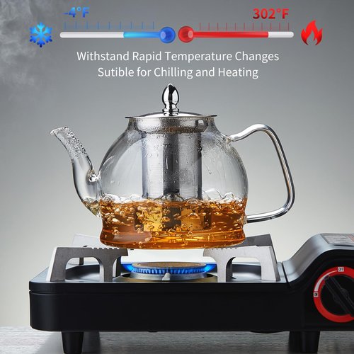 DOPUDO 1200ml Glass Teapot with Removable Infuser, Stovetop Safe Tea Kettle, Blooming and Loose Leaf Tea Maker Set