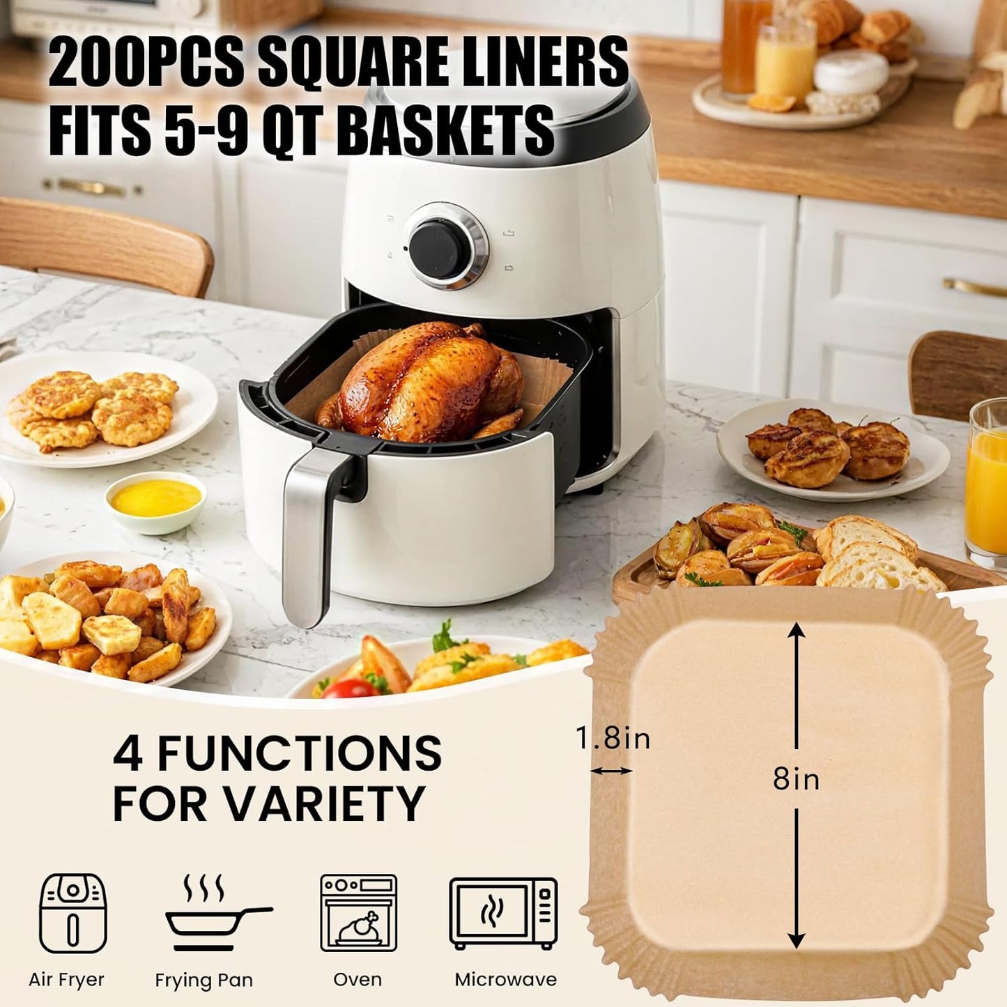 OLESBUR Air Fryer Liners - 200 Pcs Unbleached Parchment Paper, 8 Inch Non-Stick Baking Sheets