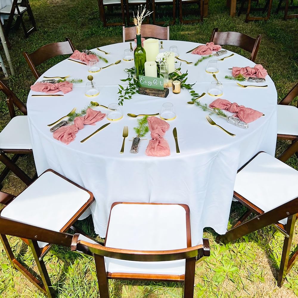 DAKKIONY 10 Pack Round Tablecloth White 120 Inch, Stain Resistant and Wrinkle Polyester Fabric, Washable Table Cover for Kitchen Dining, Wedding, Buffet Table, Holiday Party