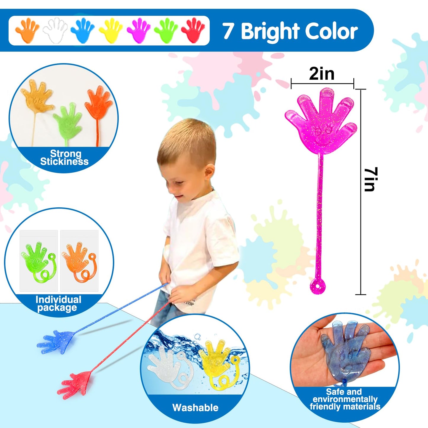 Armaytoy 20Pack Glow in Dark Glitter Sticky Hands Party Favors for Kids Pinata Goodie Bag Stuffers Classroom Prizes Birthday Stretchy Treat Trinkets Treasure Box Bulk Toys