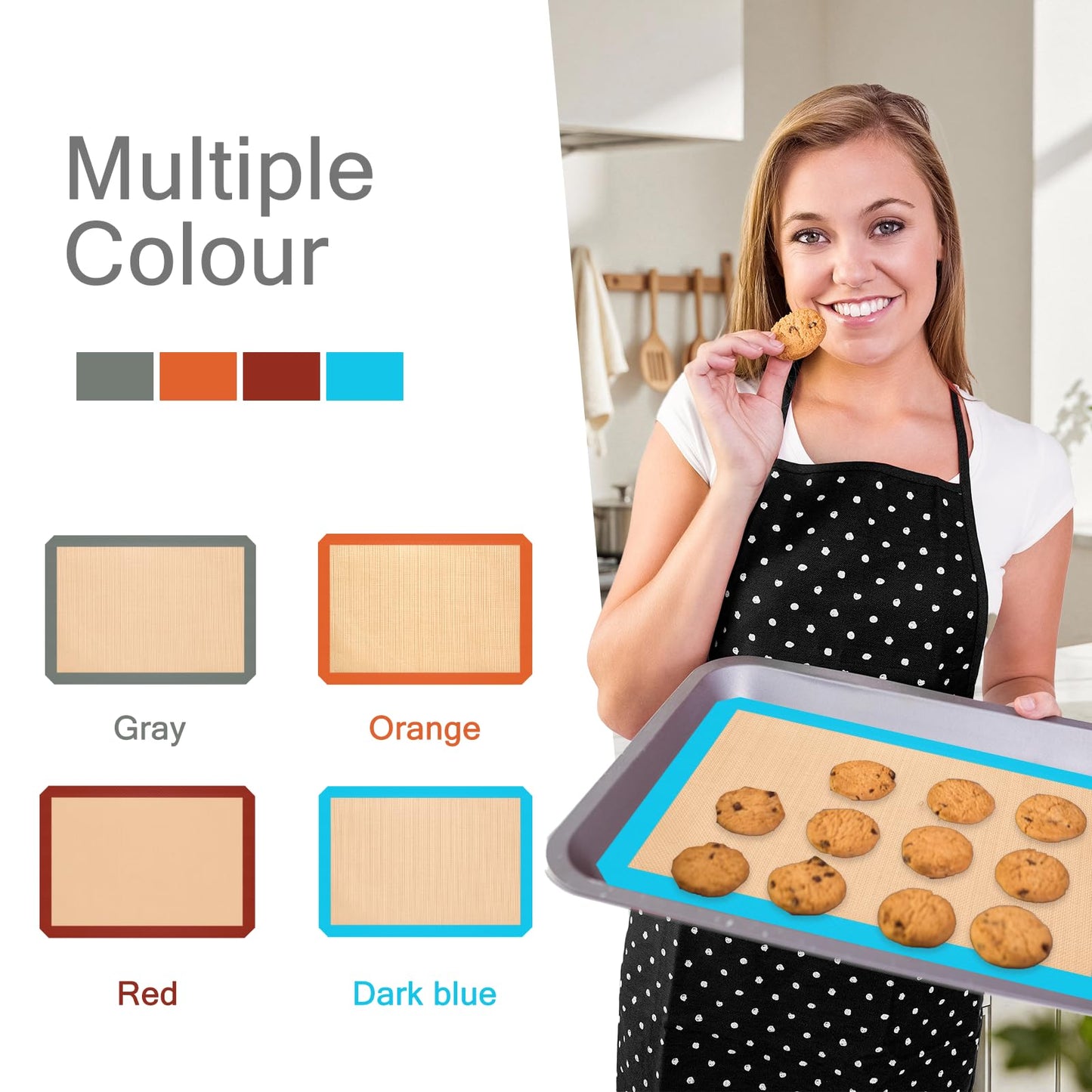 Silicone Baking Mat, Reusable Silicone Mats for Baking Set of 3, Non-Stick Baking Supplies for Pastries, Cookies, Macaroons, Bread