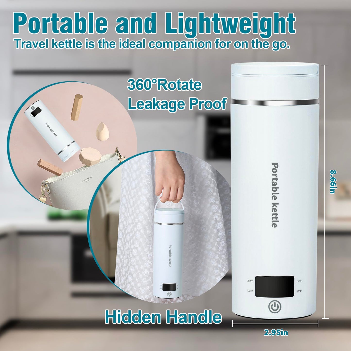 Travel Electric Kettle Portable Mini Kettle,Small Hot Water Boiler with 4 Temperature Settings,304 Stainless Steel, Fast Boiling Water with Auto Shut-Off and Boil Dry Protection,400ML