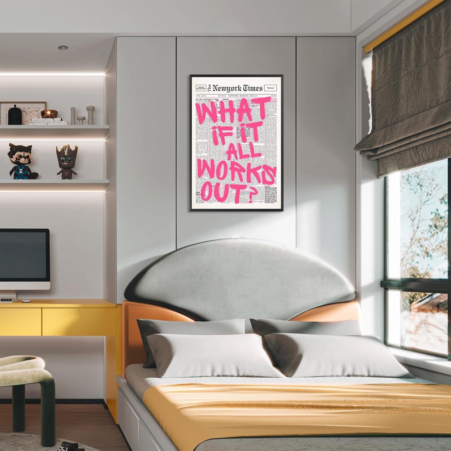 Skiennix Pink What If It All Works Out Wall Art - Inspirational Black & White Canvas Print | 16x24in Framed Decor