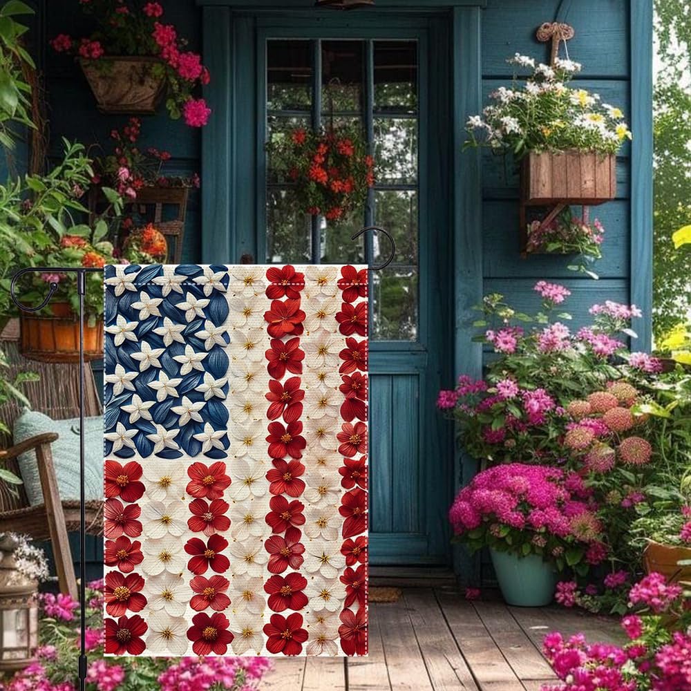 Patriotic Garden Flag by Memorial Day - Double-Sided Burlap Decoration for 4th of July | 12x18 Inch
