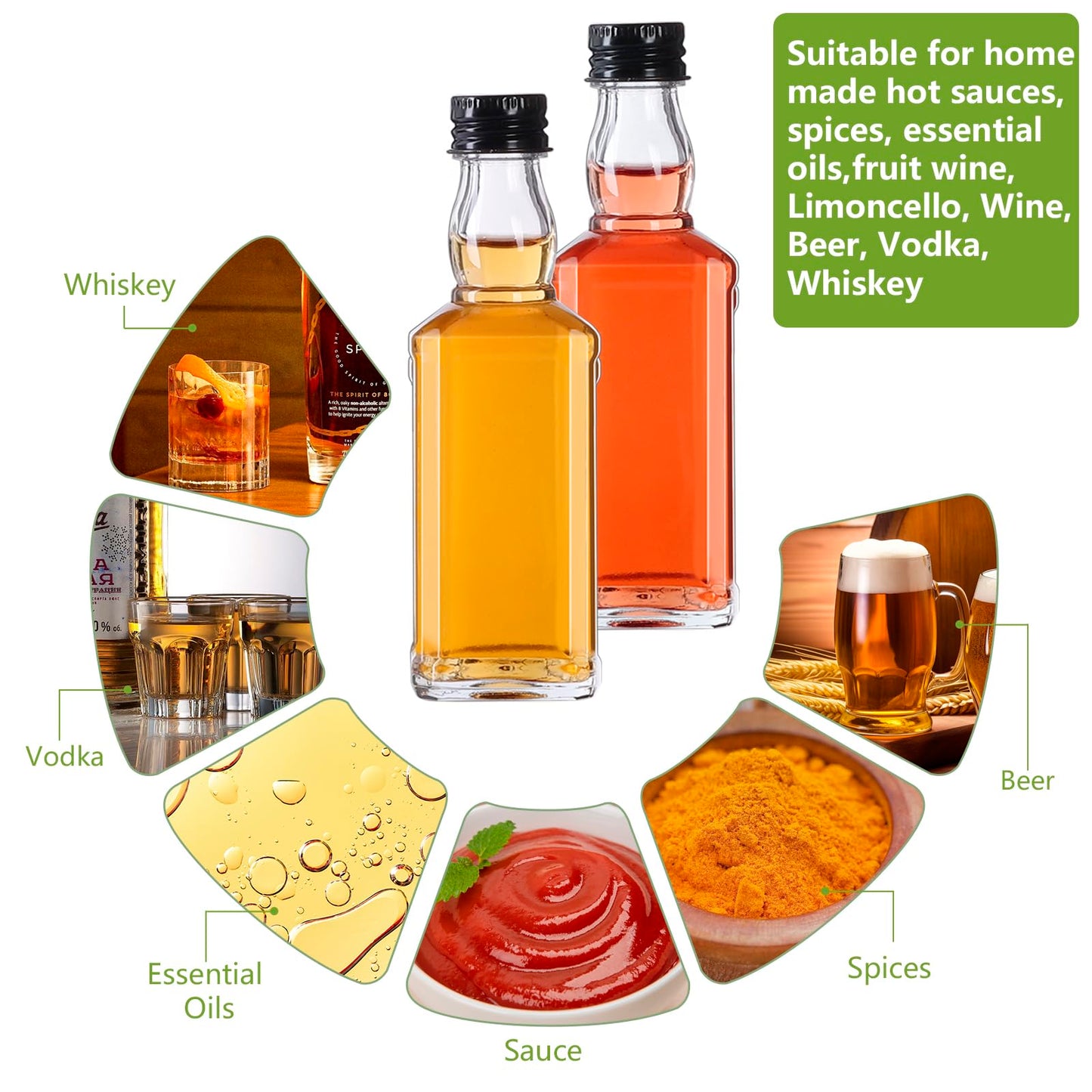 BPFY 12 Pack 3oz Glass Liquor Bottles with Lids, Empty Mini Alcohol Bottle, Small Whiskey Bottles for Cocktail, Tequila, Vodka, Wine