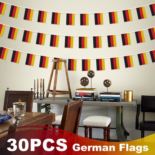 Germany String Flag Pennant Banner, Small Mini German Flags Bunting Banner, German Unity Day National Country Decoration for School, Party, Sports Events, Patriotic Festival, 33 Feet 30 Flags