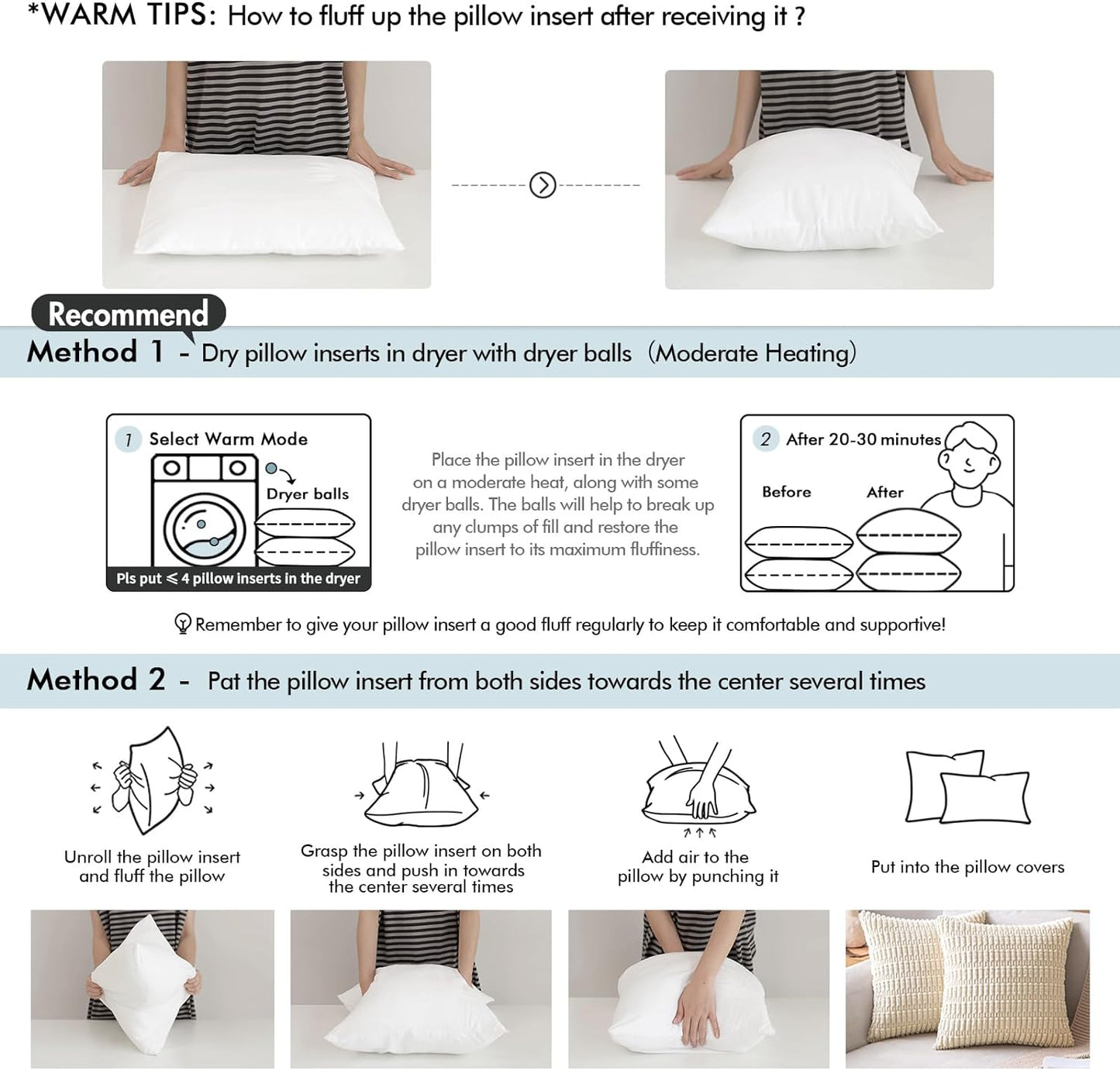 MIULEE Pillow Inserts - 20x20 Inches Decorative Throw Pillows for Couch | Pack of 2