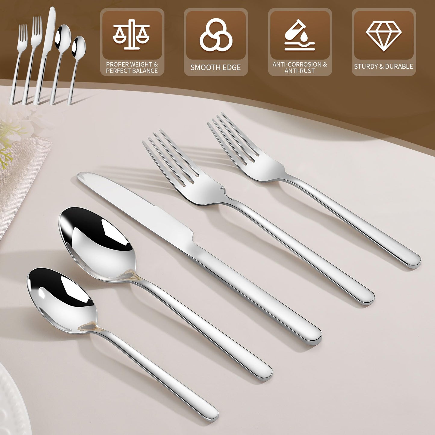 40 Piece Heavy Silverware Set for 8, 18/10 Stainless Steel Flatware, Cutlery Set Morror Polished, Dishwasher Safe for Home, Restaurant, Wedding, Party